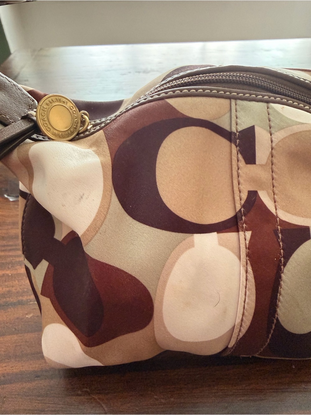 Vintage Coach Y2K Neutral Multi-Tone Signature Pattern Bag - Picture 3 of 7